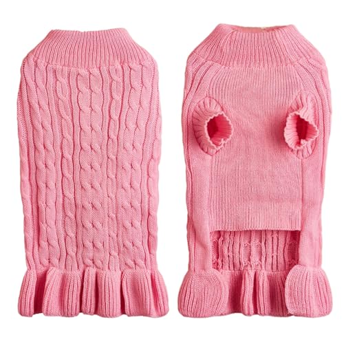 Hundehemd Bedruckt Sommer Rollkragenpullover, warm, elegant, Seil, Haustierpullover, Stretch-Strick-Pulloverkleid mit Rüschen (RD2, S) von Tyuffghet