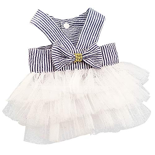 Hundekleid Welpenrock Hundekleidung Blasenrock Streifen Spitzenkleid Hundekleid Prinzessin Kleider für Hund (White, XL) von Tyuffghet