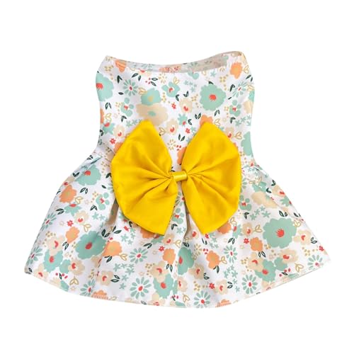 Katze Kleid Weiches Kleid Haustier Sommerkleid Schleife Hund Katze Gurt Urlaub Geburtstag Kostüm (Yellow, S) von Tyuffghet