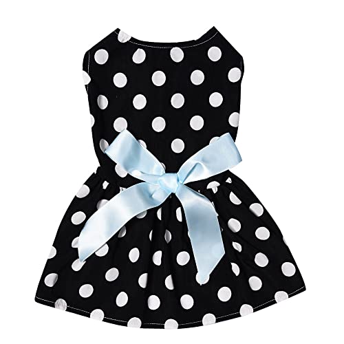 Knoten Welpen Party Kleid Niedlicher Haustier-Druck-Bogen-Rock Atmungsaktives ärmelloses Sommerhemd Bequemes Hundehemd Atmungsaktiver Hund (Black, M) von Tyuffghet