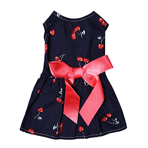 Knoten Welpen Party Kleid Niedlicher Haustier-Druck-Bogen-Rock Atmungsaktives ärmelloses Sommerhemd Bequemes Hundehemd Atmungsaktiver Hund (Navy, L) von Tyuffghet