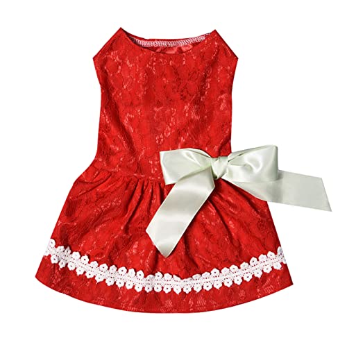 Knoten Welpen Party Kleid Niedlicher Haustier-Druck-Bogen-Rock Atmungsaktives ärmelloses Sommerhemd Bequemes Hundehemd Atmungsaktiver Hund (Red, M) von Tyuffghet
