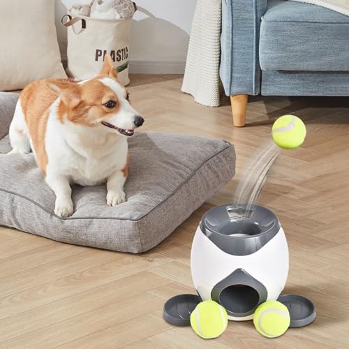 Tyuffghet Hunde Ballwurfmaschine Automatisch Interaktives Hundespielzeug Automatischer Ballwerfer,Interaktiver Automatischer Hundeballwerfer für Hunde mit 2 pcs Tennisbälle (Grau) von Tyuffghet