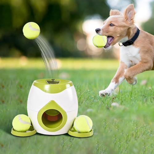 Tyuffghet Hunde Ballwurfmaschine Automatisch Interaktives Hundespielzeug Automatischer Ballwerfer,Interaktiver Automatischer Hundeballwerfer für Hunde mit 2 pcs Tennisbälle (Grün) von Tyuffghet