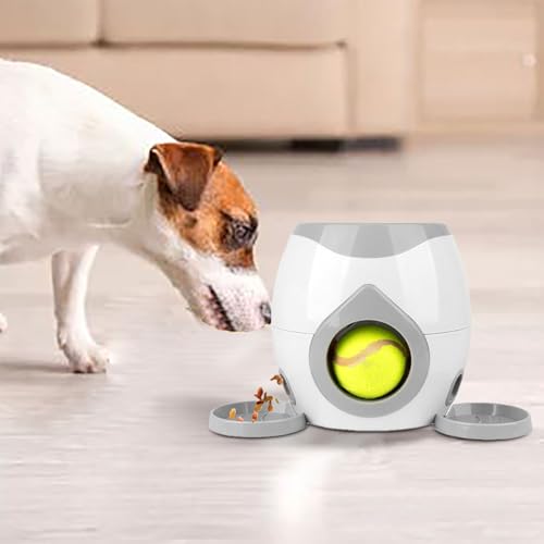 Tyuffghet Hunde Ballwurfmaschine Automatisch Interaktives Hundespielzeug Automatischer Ballwerfer,Interaktiver Automatischer Hundeballwerfer für Hunde mit 2 pcs Tennisbälle (Weiß) von Tyuffghet