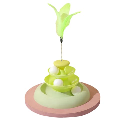 Tyuffghet zähne putzen zähne für Hauskatzen, lustig, mit Spiel mit Feder, 3-lagiges Katzen-Drehteller-Spielzeug für Haustiere (Green, One Size) von Tyuffghet