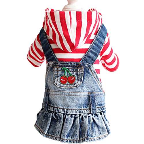 Weste Hund T-Shirt Obst Bestickt Haustier Hund Kleid Kleidung Stripe Plaid Puppy Denim Hoodie Jacke (A, XL) von Tyuffghet