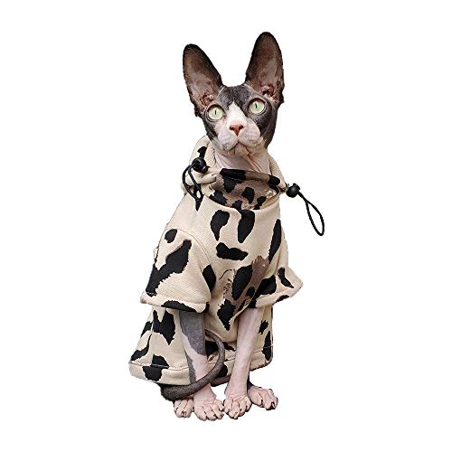 U/D Sphynx Haarlose Katzenbekleidung – Pullover mit Kapuze, Katzen und kleine Hunde Bekleidung (M, Beige) von U/D