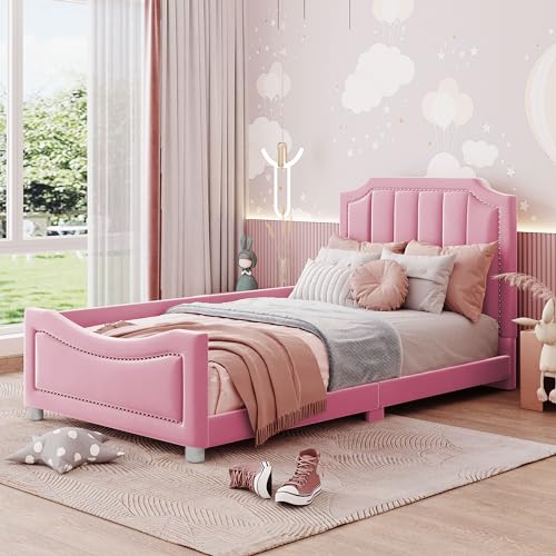 U/N Polsterbett mit Lattenrost und gepolstertem Kopfteil, 90x200 cm, Einzelbett, Jugendbett, Samtbezug U/N Polsterbett mit Lattenrost und gepolstertem Kopfteil, 90x200 cm, Einzelbett, Jugendbett, Samtbezug von U/N