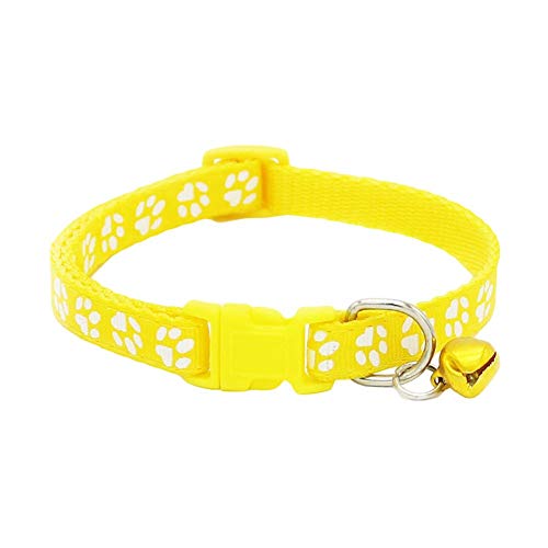 Haustierhalsband für Hunde und Katzen, mit Schnalle, Pfotenabdruck, verstellbar, Gelb von U-K