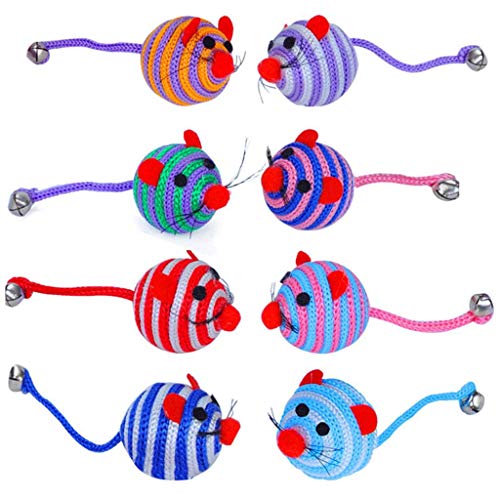 Lovely Stripe Nylon Seil Runde Ball Maus Lange Schwanz Glocke Haustier Katze Beißspielzeug - zufällige Farbe überlegene Qualität von U-K