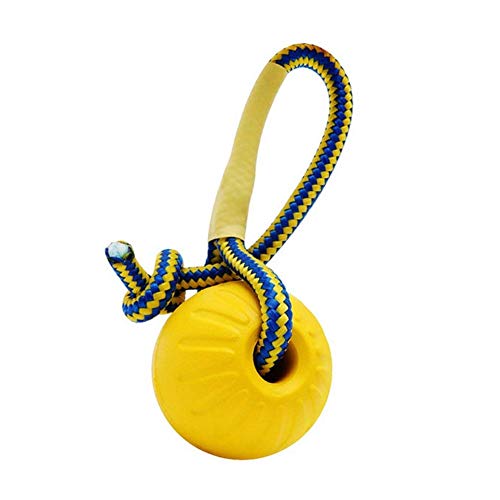 U-M 1 x unzerstörbarer, solider EVA-Ball mit Schnur, Kauball, Spielzeug für Hunde, Apportierspielzeug, Gelb, langlebig und nützlich von U-M