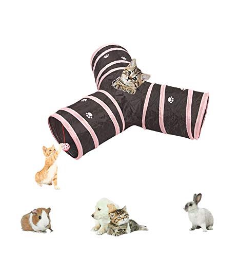 Leichter, zusammenklappbarer 5-Wege-Katzentunnel mit Bommel und Glöckchen, interaktives Pop-Up-Labyrinthhaus-Spielzeug für Katzen, kleine Kaninchen, Kätzchen, Welpen, Frettchen, Meerschweinchen von U life