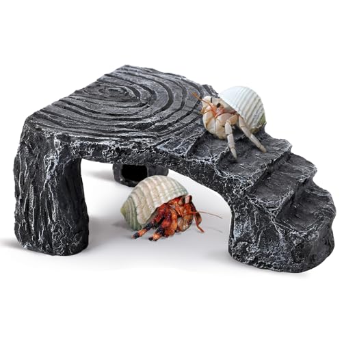 U0U Einsiedlerkrebse, Kletterspielzeug, Einsiedlerkrebse, Einsiedlerkrebse, Tankzubehör, Dekoration, Kletterversteck-Spielzeug für Einsiedlerkrebse, Eidechse, Chamäleon-Hamster (grau, 11 x 9,5 x 5 cm) von U0U