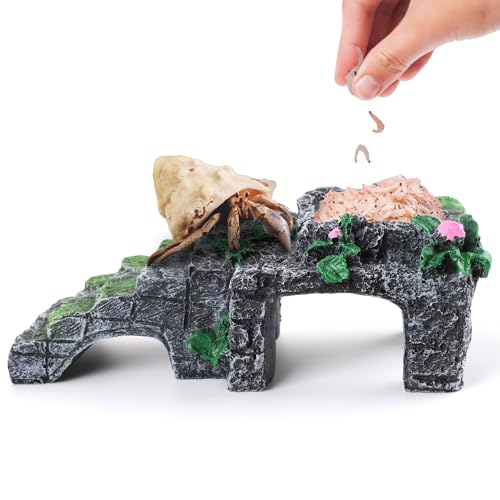 U0U Einsiedlerkrebskrabben-Kletterspielzeug mit Futternapf, Einsiedlerkrebs-Wasserschale mit Kletterrampe, Einsiedlerkrebse, Tankzubehör, Dekoration (grau, 13 x 5,5 x 4,5 cm) von U0U