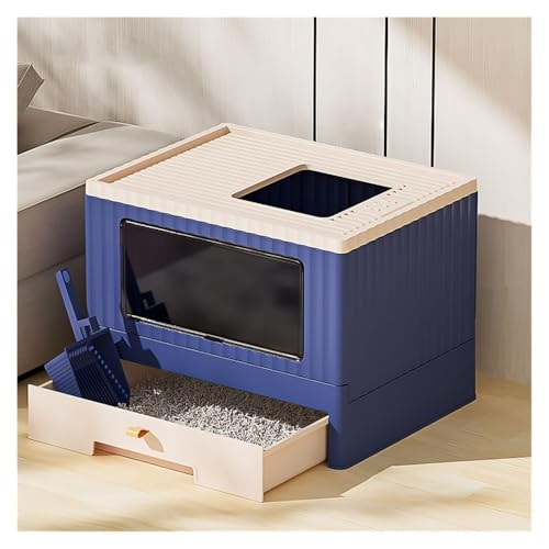 Katzentoilette, Faltbare Katzentoilette mit Deckel und Schaufel, geschlossene Katzentoilette mit Einstieg von Oben und Spritzschutz Katzentoilette(Blue) von UANFHWZF