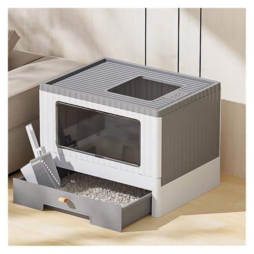 Katzentoilette, Faltbare Katzentoilette mit Deckel und Schaufel, geschlossene Katzentoilette mit Einstieg von Oben und Spritzschutz Katzentoilette(Gray) von UANFHWZF
