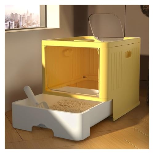 Katzentoilette, Große, geschlossene Katzentoilette mit Deckel, Schubladendesign mit Einstieg von Oben und Schaufel Katzentoilette(Yellow) von UANFHWZF