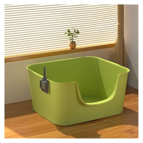 Katzentoilette, Große, spritzwassergeschützte Katzentoilette mit hohen Seitenwänden, leicht zu reinigende Katzentoilette inklusive Schaufel Katzentoilette(Green) von UANFHWZF