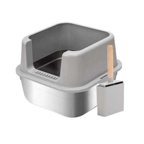 Katzentoilette, Katzentoilette aus Edelstahl, extra große hohe Seitenwände mit Schaufel, Nicht klebend und leicht zu reinigen Katzentoilette Katzentoilette, Katzentoilette aus Edelstahl, extra große hohe Seitenwände mit Schaufel, Nicht klebend und leicht zu reinigen Katzentoilette von UANFHWZF
