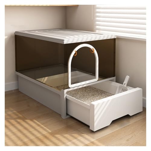 Katzentoilette, Katzentoilette mit Haube, Deckel und Schaufel, Einstieg von vorne und Oben, leicht zu reinigen Katzentoilette(Gray) von UANFHWZF