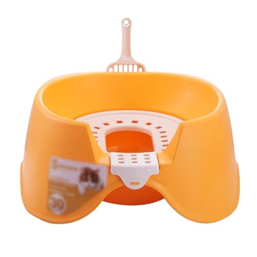 Katzentoilette, Katzentoilette mit offener Oberseite, spritzwassergeschützte Katzentoilette, leicht zu reinigendes Haustierzubehör Katzentoilette(Orange) von UANFHWZF