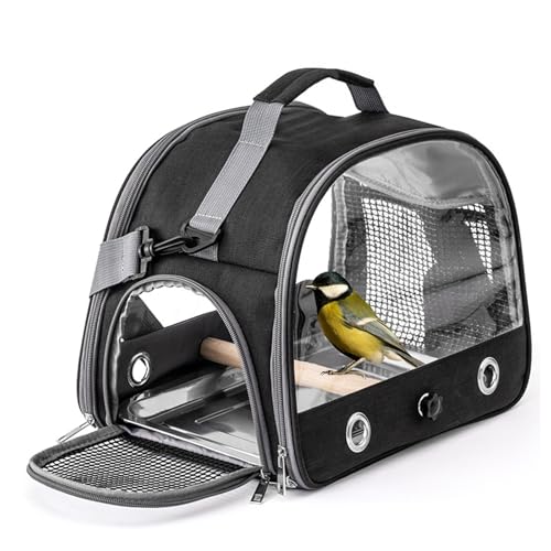 Collapsible Bird Travel Carrier with Standing Perch and Stainless Steel Tray, Breathable Parrot Parakeet Small Animals Hiking Camping Travel Bag (Black) von UATARU