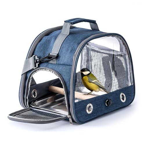 Collapsible Bird Travel Carrier with Standing Perch and Stainless Steel Tray, Breathable Parrot Parakeet Small Animals Hiking Camping Travel Bag (Navy Blue) von UATARU
