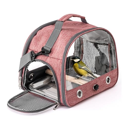 Collapsible Bird Travel Carrier with Standing Perch and Stainless Steel Tray, Breathable Parrot Parakeet Small Animals Hiking Camping Travel Bag (pink) von UATARU