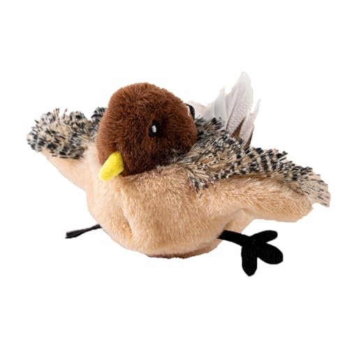 UATARU 3 Speed Flapping Sparrow Cat Toys Remote Control, Vivid Chirping, Touch Activated, Realistic Plush Bird Interactive Cat Toy Rechargeable Washable for Indoor Cats Exercise (A) von UATARU