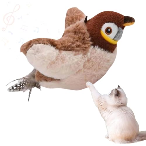 UATARU Interactive Chirping Bird Cat Toy, Plush Flying Bird Toy, Flapping Wings Flying Bird, Exercise Kitten Toys, Lifelike Flapping Bird for Indoor Cats von UATARU