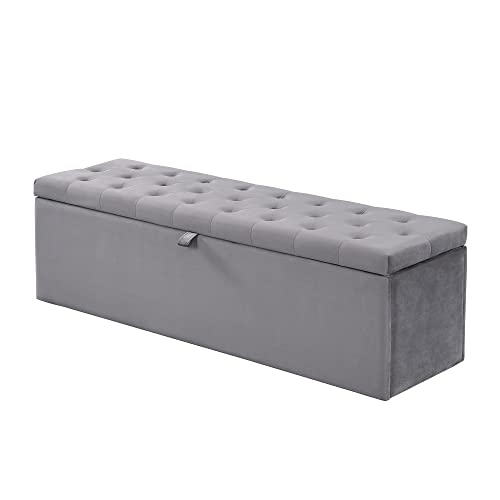 Sitzhocker mit Stauraum Faltbar Sitzhocker aus Samt, sitztruhe mit stauraum für Wohnzimmer, Schlafzimmer, Flur, Grau 138 x 41 x 42 cm Fußbank, Aufbewahrungsbox, bis 300 kg belastbar Sitzhocker mit Stauraum Faltbar Sitzhocker aus Samt, sitztruhe mit stauraum für Wohnzimmer, Schlafzimmer, Flur, Grau 138 x 41 x 42 cm Fußbank, Aufbewahrungsbox, bis 300 kg belastbar von UAlienva