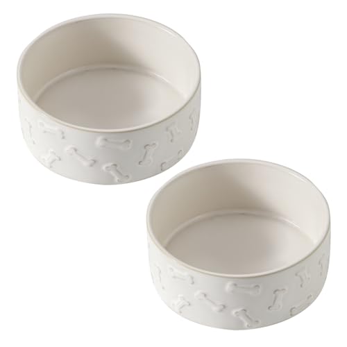UBEE Keramik Hundenapf 2er Set, 13.0 cm Hund Futternapf mit Knochenmuster, Tierfutter Wassernapf Fütterung für kleine Hunde und große Katze, Weiß UBEE Keramik Hundenapf 2er Set, 13.0 cm Hund Futternapf mit Knochenmuster, Tierfutter Wassernapf Fütterung für kleine Hunde und große Katze, Weiß von UBEE