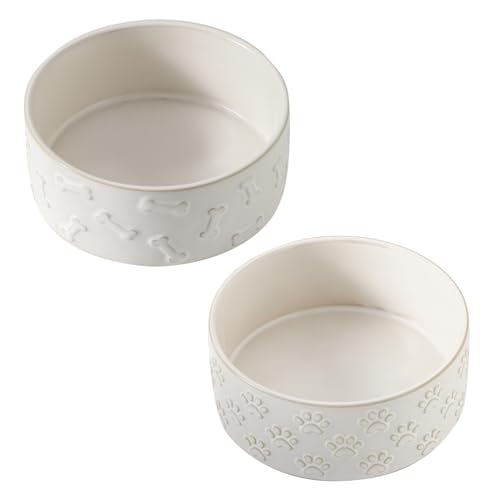 UBEE Keramik Hundenapf 2er Set, 13.0 cm Hundenapf Hund Futternapf mit Knochen oder Pfotenmuster, Haustierfutter Wassernapf Fütterung für kleine Hunde und große Katze, Weiß UBEE Keramik Hundenapf 2er Set, 13.0 cm Hundenapf Hund Futternapf mit Knochen oder Pfotenmuster, Haustierfutter Wassernapf Fütterung für kleine Hunde und große Katze, Weiß von UBEE