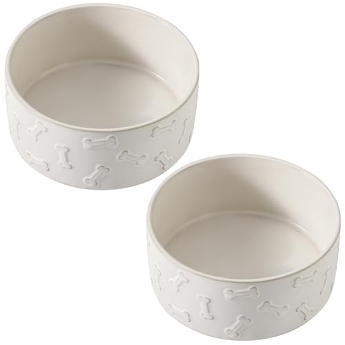 UBEE Keramik Hundenapf 2er Set, 15,5 cm Hundenäpfe Schüssel mit Knochenmuster, Haustierfutter Wassernapf Fütterung für kleine und mittelgroße Hunde und große Katze, Weiß UBEE Keramik Hundenapf 2er Set, 15,5 cm Hundenäpfe Schüssel mit Knochenmuster, Haustierfutter Wassernapf Fütterung für kleine und mittelgroße Hunde und große Katze, Weiß von UBEE