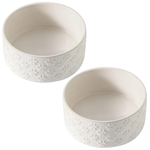 UBEE Keramik Hundenapf 2er Set, 15,5 cm Hundenapf mit Pfotenmuster, Haustierfutter Wassernapf Fütterung für kleine und Meidum Hunde und große Katze, Weiß UBEE Keramik Hundenapf 2er Set, 15,5 cm Hundenapf mit Pfotenmuster, Haustierfutter Wassernapf Fütterung für kleine und Meidum Hunde und große Katze, Weiß von UBEE