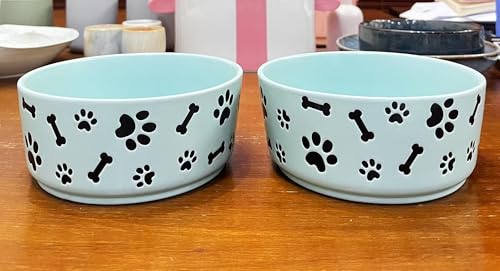 UBEE Keramik Hundenapf 2er Set, 16.5cm Hund Futternapf Schüssel mit Knochenpfotenmuster, Haustierfutter Wassernapf Fütterung für Kleine und Meidum Hunde und Große Katze, Grün UBEE Keramik Hundenapf 2er Set, 16.5cm Hund Futternapf Schüssel mit Knochenpfotenmuster, Haustierfutter Wassernapf Fütterung für Kleine und Meidum Hunde und Große Katze, Grün von UBEE