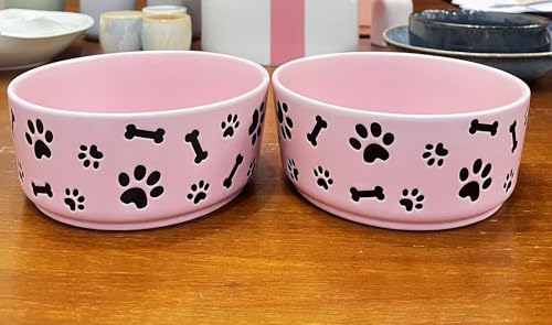 UBEE Keramik Hundenapf 2er Set, 16.5cm Hund Futternapf Schüssel mit Knochenpfotenmuster, Haustierfutter Wassernapf Fütterung für Kleine und Meidum Hunde und Große Katze, Rosa UBEE Keramik Hundenapf 2er Set, 16.5cm Hund Futternapf Schüssel mit Knochenpfotenmuster, Haustierfutter Wassernapf Fütterung für Kleine und Meidum Hunde und Große Katze, Rosa von UBEE