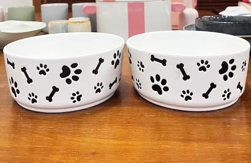 UBEE Keramik Hundenapf 2er Set, 16.5cm Hund Futternapf Schüssel mit Knochenpfotenmuster, Haustierfutter Wassernapf Fütterung für Kleine und Meidum Hunde und Große Katze, Weiß UBEE Keramik Hundenapf 2er Set, 16.5cm Hund Futternapf Schüssel mit Knochenpfotenmuster, Haustierfutter Wassernapf Fütterung für Kleine und Meidum Hunde und Große Katze, Weiß von UBEE
