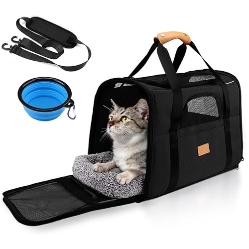 Tragbare faltbare Katzentragetasche, schwarze weiche Seiten, Reisetasche für Katzen und kleine Haustiere, praktisch, leicht und zusammenklappbar für einfache Lagerung Tragbare faltbare Katzentragetasche, schwarze weiche Seiten, Reisetasche für Katzen und kleine Haustiere, praktisch, leicht und zusammenklappbar für einfache Lagerung von UBRAVOO