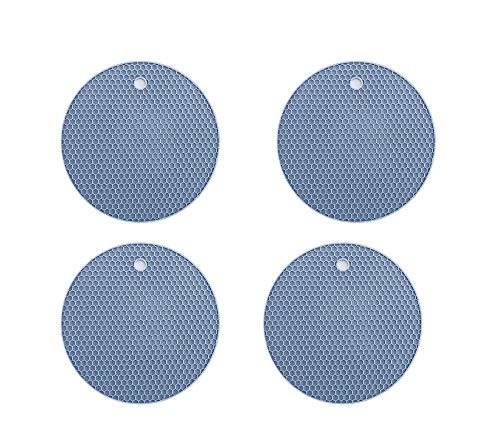 4 Stücke dicke Runde Silikon Unterlagen UCARE Silikon Waben Tischset mit Wiederverwendbaren Runden Tischhaken Tischplattenmatten Arbeitsplattenschutz (Blau) von UCARE