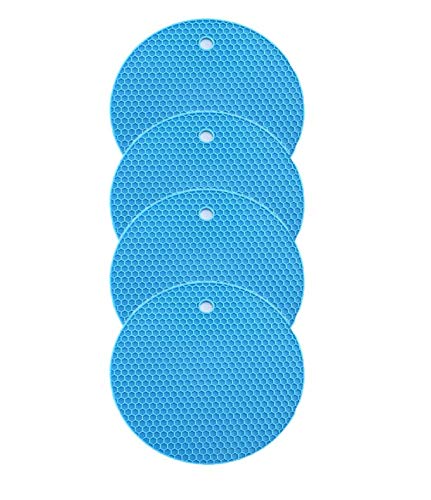 4 Stücke dicke Runde Silikon Unterlagen UCARE Silikon Waben Tischset mit Wiederverwendbaren Runden Tischhaken Tischplattenmatten Arbeitsplattenschutz (Hellblau) von UCARE