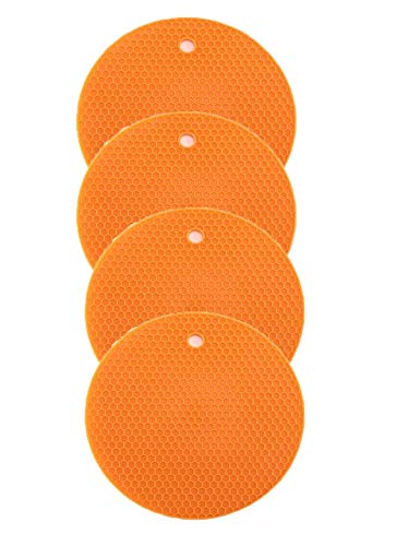 4 Stücke dicke Runde Silikon Unterlagen UCARE Silikon Waben Tischset mit Wiederverwendbaren Runden Tischhaken Tischplattenmatten Arbeitsplattenschutz (Orange) von UCARE