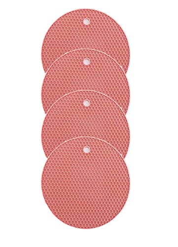UCARE 4 Stücke Dicke Runde Silikon Unterlagen Silikon Waben Tischset mit Wiederverwendbaren Runden Tischhaken Tischplattenmatten Arbeitsplattenschutz (Pink) von UCARE