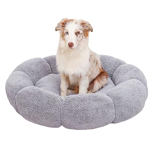 UCCY Beruhigendes Hundebett für kleine Hunde, 78,7 cm, Donut-rundes flauschiges Welpenbett für Hunde und Katzen, innen zur Anti-Angst- und Schlafverbesserung (Medium, Hellgrau) von UCCY