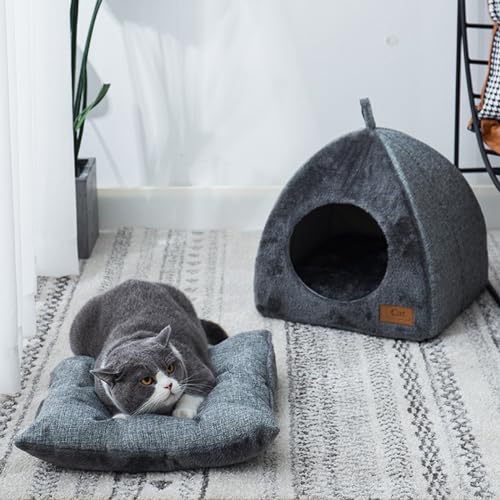 UCSUSA Katzenbett für Indoor-Katzen, selbstwärmendes Plüsch-Haustierbett, dreieckiges Katzenhaus mit waschbarem Kissen für drinnen und draußen, weiches Plüschbett, beruhigendes Bett UCSUSA Katzenbett für Indoor-Katzen, selbstwärmendes Plüsch-Haustierbett, dreieckiges Katzenhaus mit waschbarem Kissen für drinnen und draußen, weiches Plüschbett, beruhigendes Bett von UCSUSA