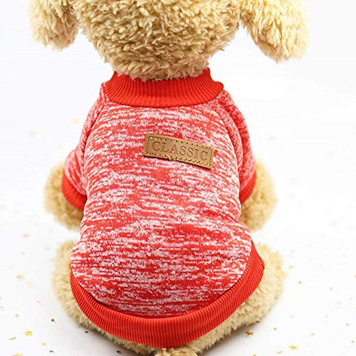 UEB Haustier Pullover Winter Warm Jacke Hunde Katzen Strick Kleidung Wintermantel Fleece Puppy Sweatshirt Winterkleidung (Rot) von UEB