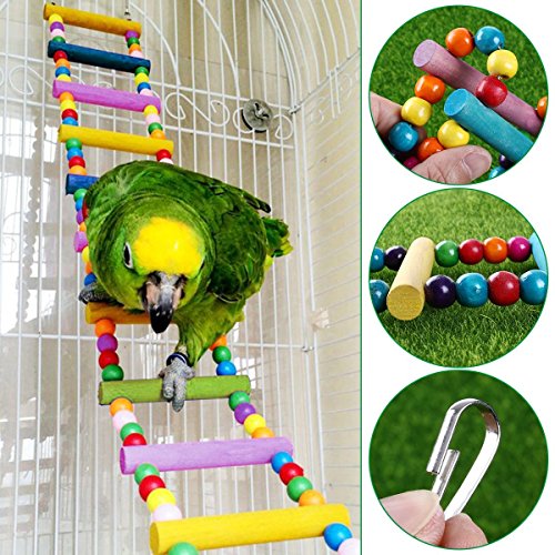 UEETEK Bunte Leiter Vogel Spielzeug, 12-Schritte-Programm flexiblen Leitern aus Holz Regenbogenbrücke Schaukeln für Papageien Haustier Trainning (zufällige Farbe) von UEETEK