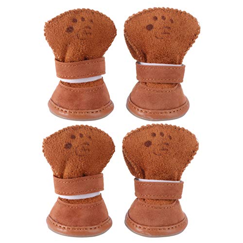 Ueetek 4 Stück rutschfeste Schuhe für Hunde, warme Winterstiefel für Haustiere mit reflektierendem Band, Größe S (Kaffee) von UEETEK