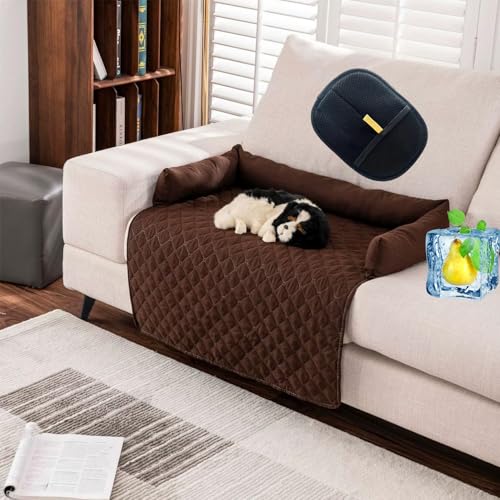 UERSUR Pelsbarn Heat Relief Cooling Dog Bed,Machine Washable Cooling Dog Cat Sofa Bed,Keep Your Cat Comfortable (Kaffee, 90 * 135cm) von UERSUR